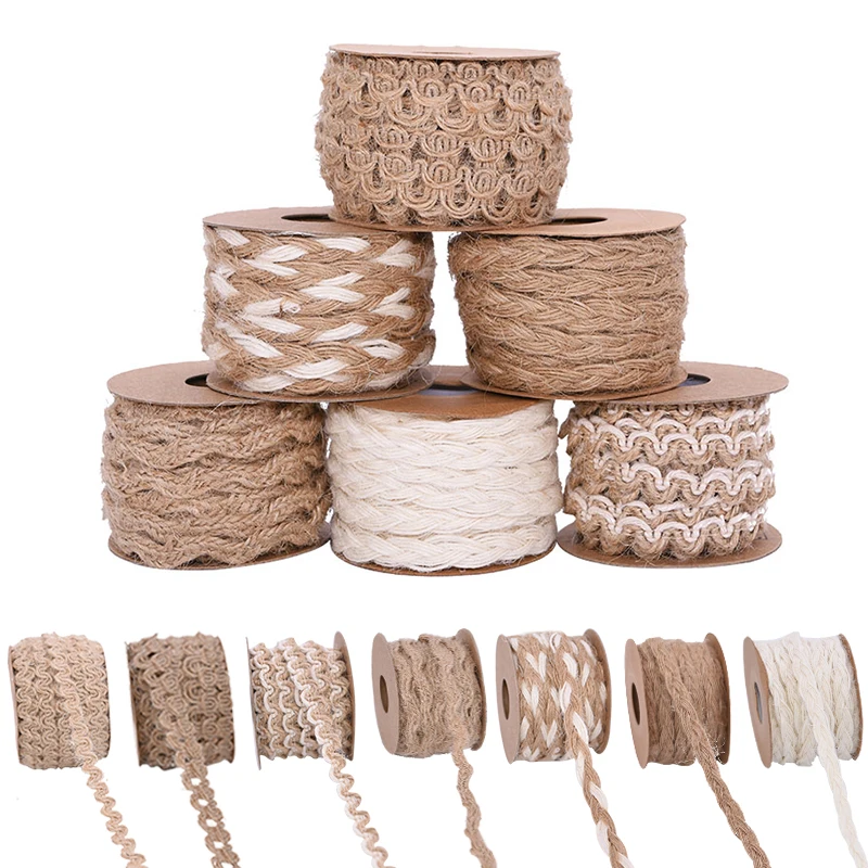 5m/roll Natural Burlap Lace Jute Ribbon Hessian Hemp Ribbon For DIY Rustic Wedding Christmas Birthday Party Decor Gift Wrapping