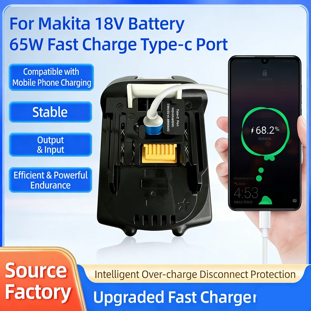 

✔️Makita 18V 6Ah Li-ion Battery with Type-C Port, 65W Input Output for Makita 18V Power Tools