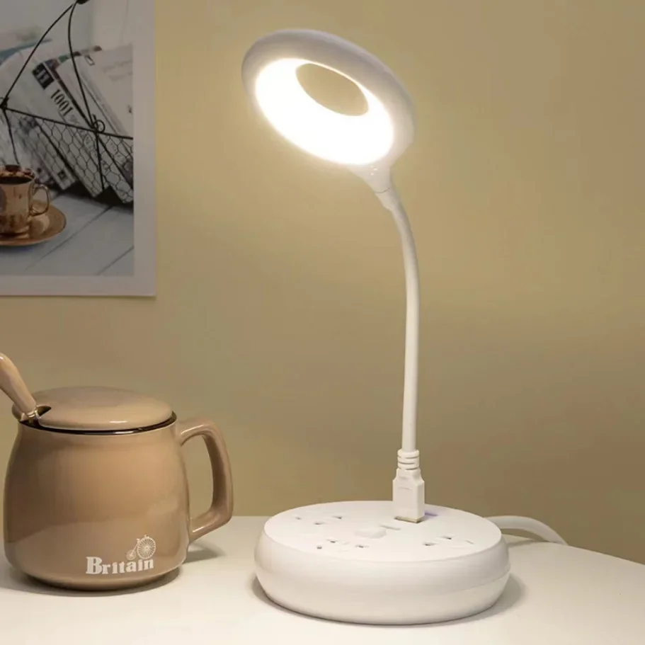 USB Plug Portable LED Night Light Eye Protection Student Study Reading Dormitory Room Annular Household Bedside Lamp White Light