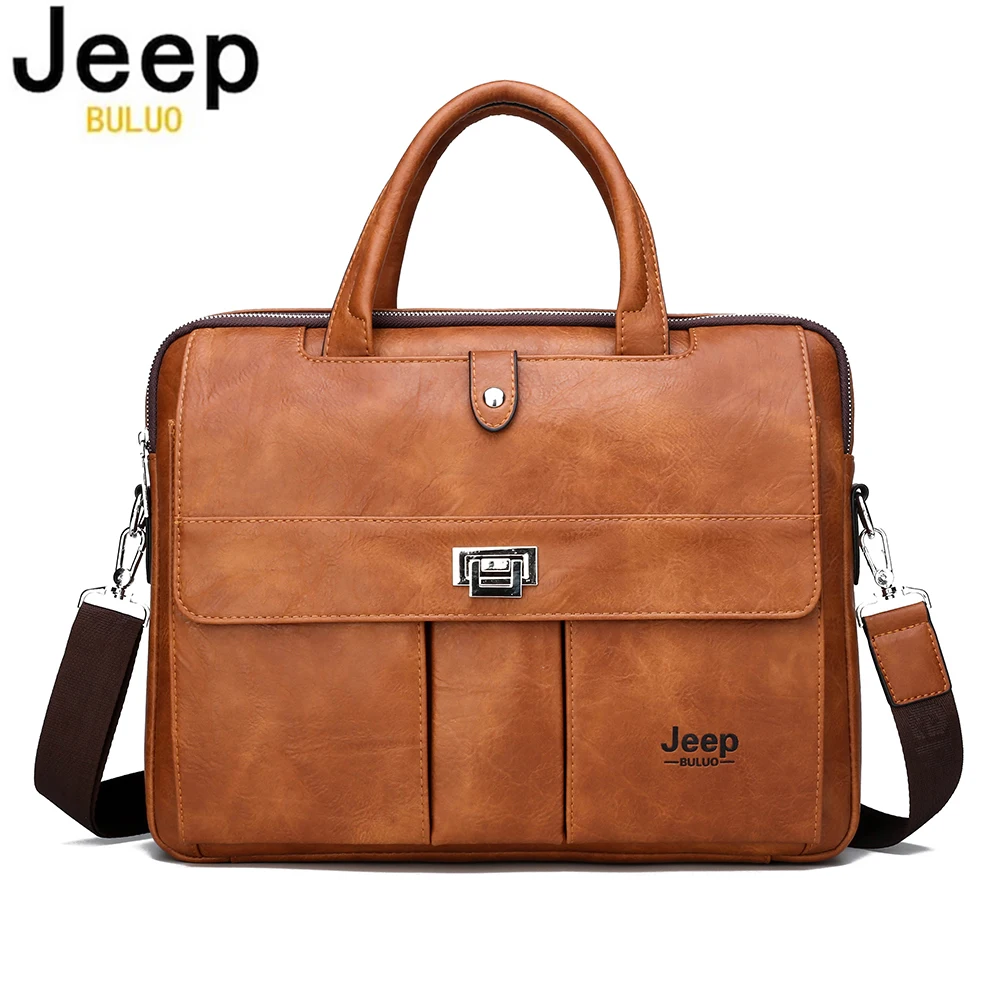 Maletín de Cuero para Hombre Jeep Buluo, Bolsa de Mensajero para Portátil de 14 Pulgadas, Bolso de Mano para Negocios y Trabajo