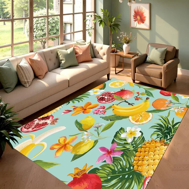 Fresh Lemon Print Area Rug Non-Slip Floor Mat for Kitchen Hallway Bedroom Summer Tropical Home Decor
