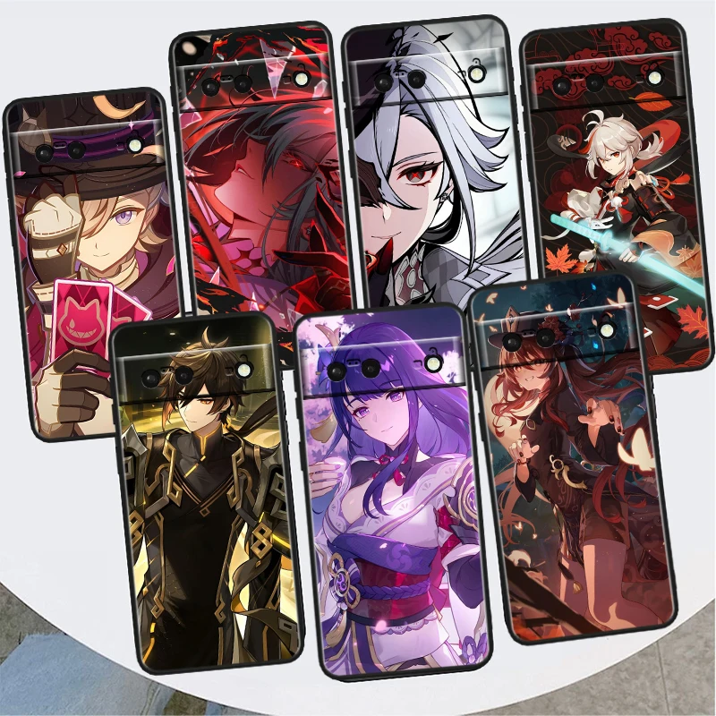 Genshin Impact Anime For Google Pixel 9 8A 8 7A 7 6A 6 5A 5XL 5 4A 4XL 4 Pro Black Soft Silicone Phone Case Cover