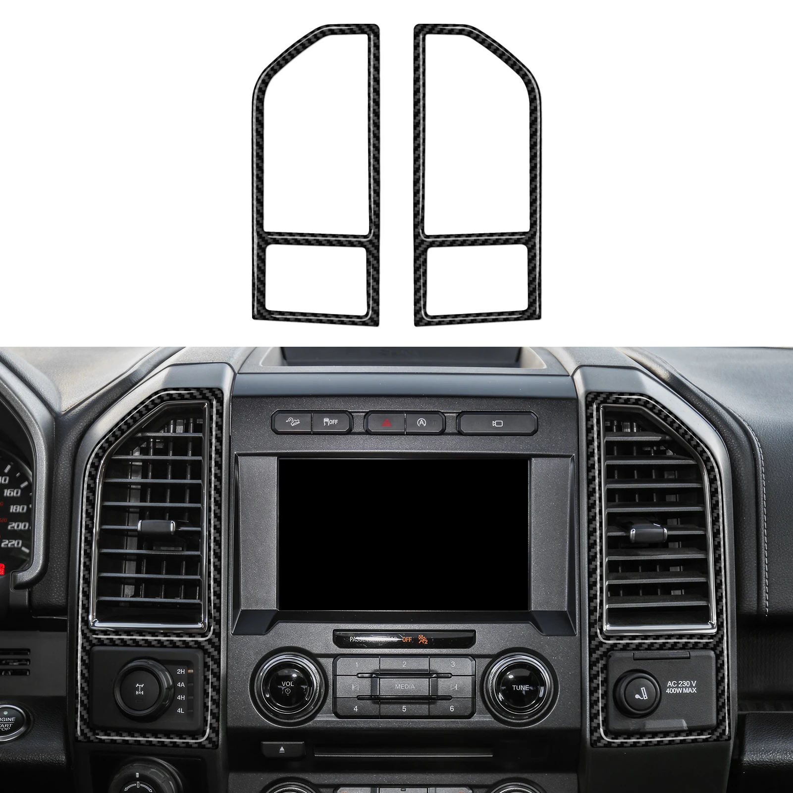 Car Center Console Air Outlet Panel. For Ford F-150 250 350 450 550 (2015-2022) Accessories. Soft Carbon Fiber Interior Sticker.