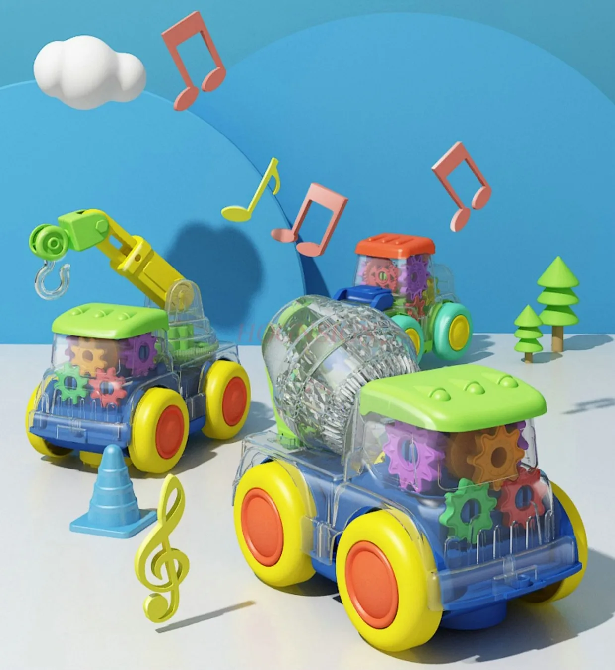 Nuovo elettrico universale trasparente Gear Mixer gru scavo ingegneria veicolo musica leggera Cartoon giocattoli per bambini