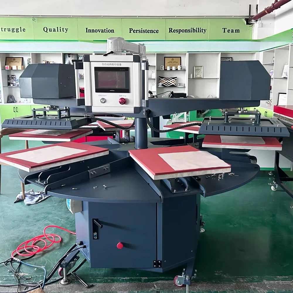 Automatic Pneumatic Two Heating Heads Six Plates Six Stations Rotary Heat Transfer Machine for Printing on Jersey
