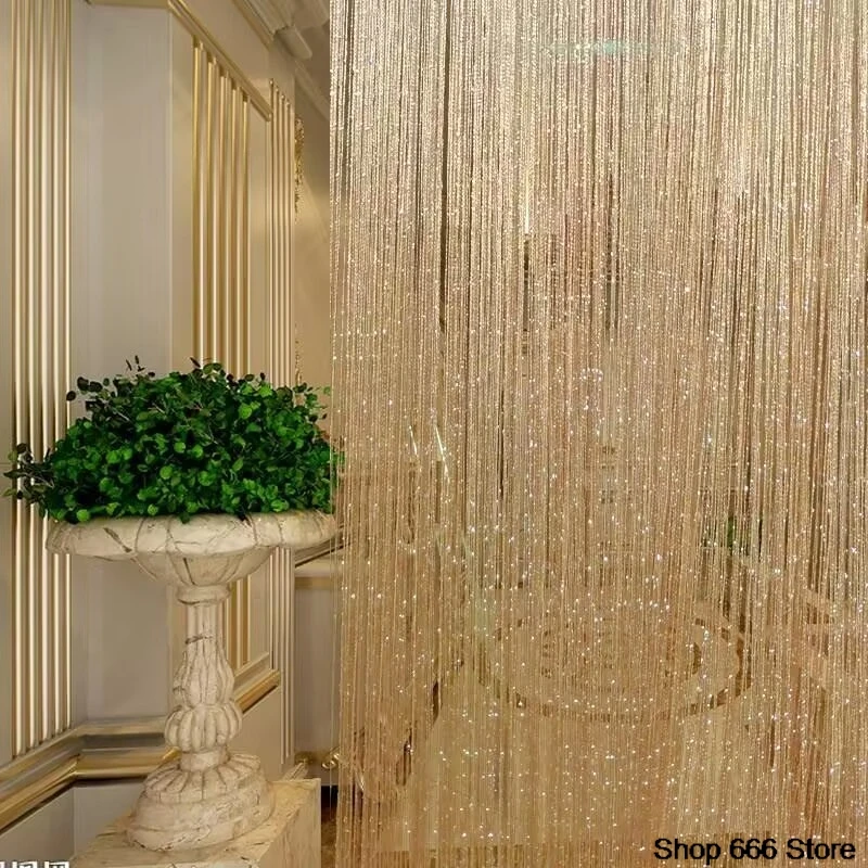 100X200 cm String Curtain Valance Shiny Tassel Line Curtain Solid Color Window Door Curtain Divider Drape Room Decor