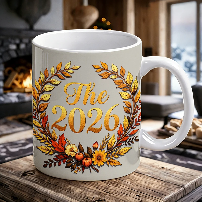 

The 2026 Mug Vintage Fall Wreath Coffee Cup 2026 New Year Graduation Ceramic Water Cup for New Year Gift Family Friends