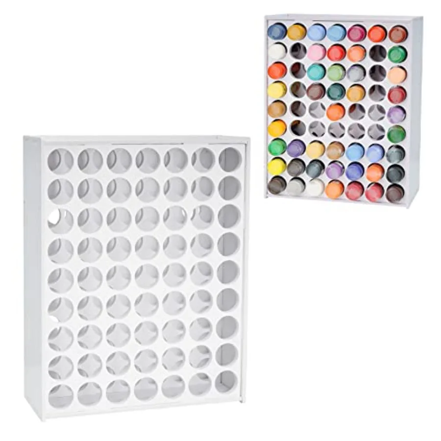

63 Holes Craft Paint Storage Holder Vertical Acrylic Paint Bottles Organizer Rack Stand for 2oz Craft Paints, Wall-Mounted
