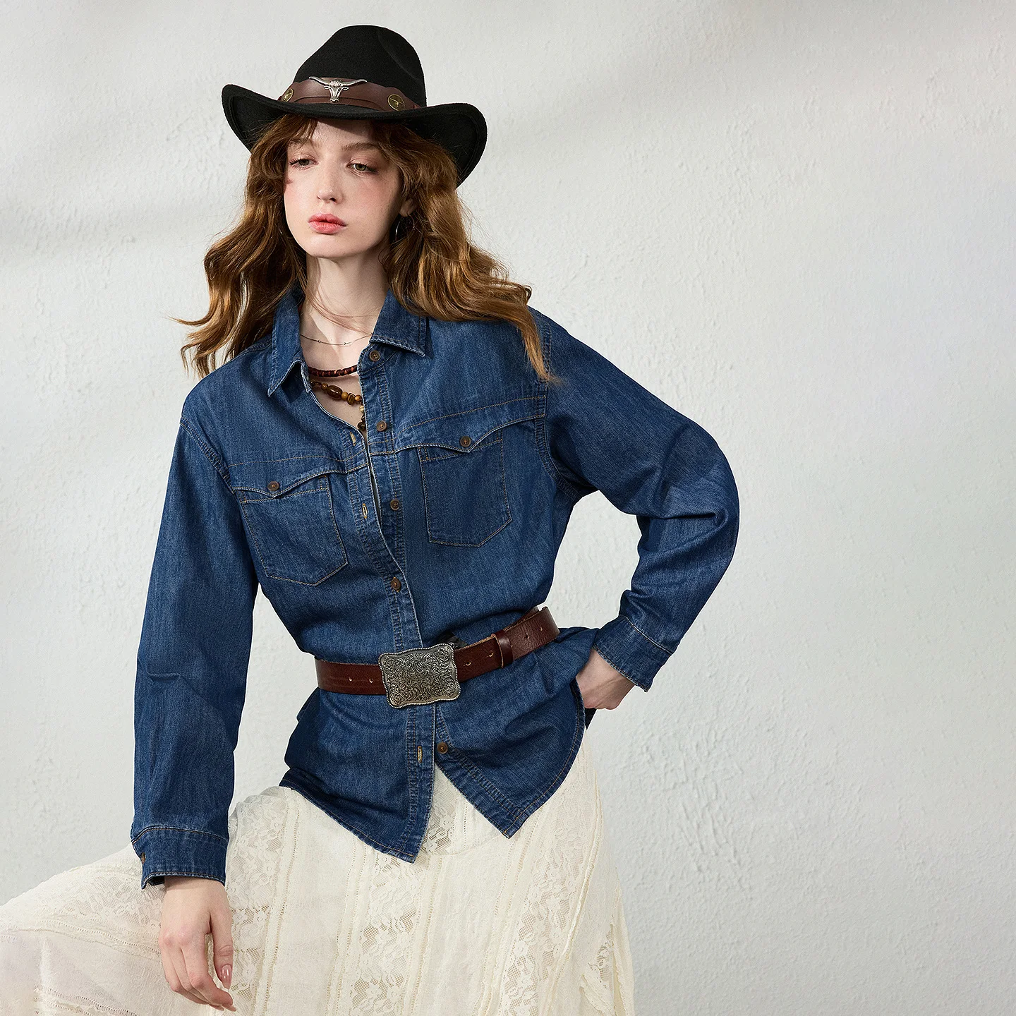 TOYOUTH Women Shirt 2026 Autumn New Loose Workwear Denim 100% Cotton Arrow Flap Pocket Open Shirt Outerwear