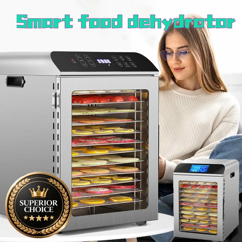 800W Commercial Stainless Steel Low-noise Multi Functional Intelligent Fruit Vegetable and Herb Dryer 12 Tray Food Dehydrator