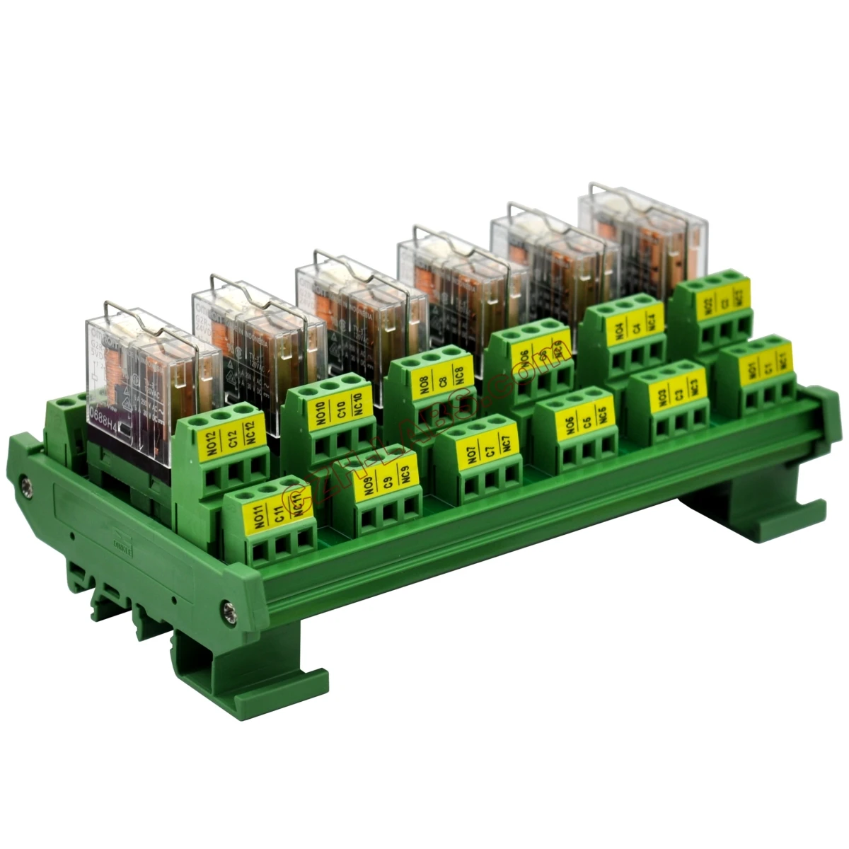 

DIN Rail Mount AC/DC 5V Control 6 DPDT 5Amp Pluggable Power Relay Interface Module.