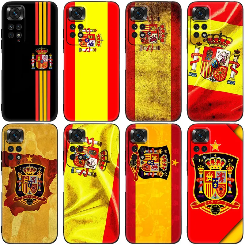 Spain flag Black Phone Case For Xiaomi Redmi Note 12 + 11 11S 11T 11E 10 10T 5G 10S 9S 9 8T 7 6 Pro Silicone Cover