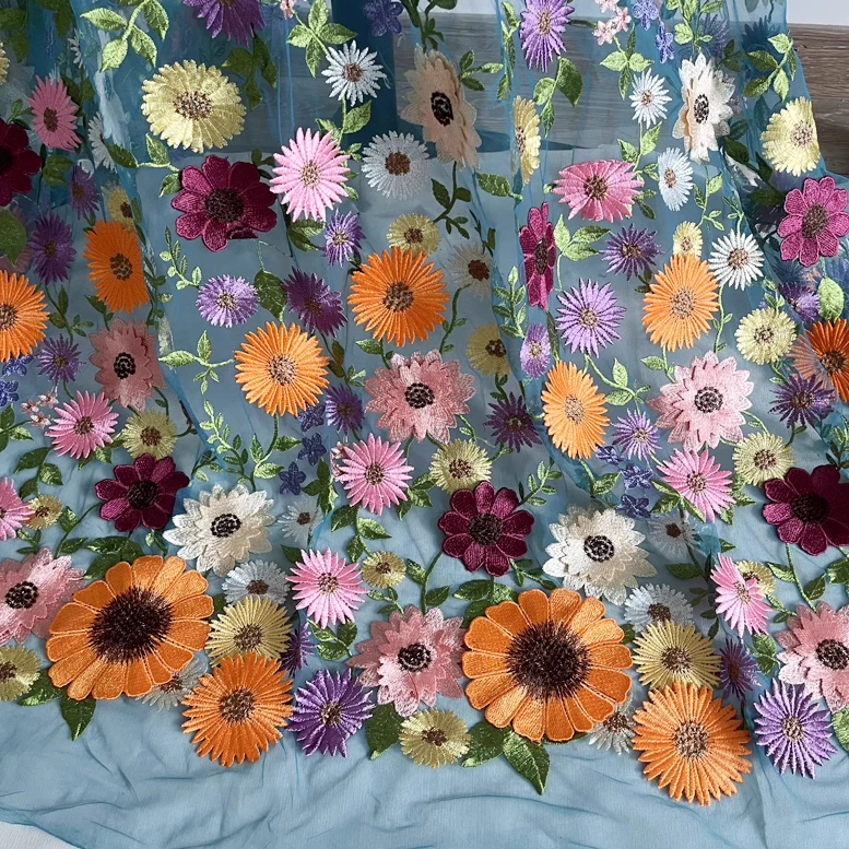 

1 ярд, высококачественная кружевная ткань для шитья, ткань с вышивкой подсолнечника и хризантемы, высококачественная ткань для платья, Cheongsam