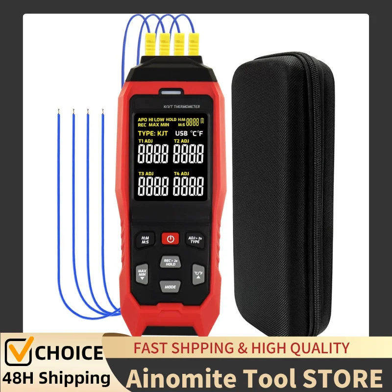 

TA612C 4 Channels K/J Type Thermocouple Thermometer -200~1372℃/ -328~2501℉ Handheld Digital LCD Temperature Meter 5000 Groups