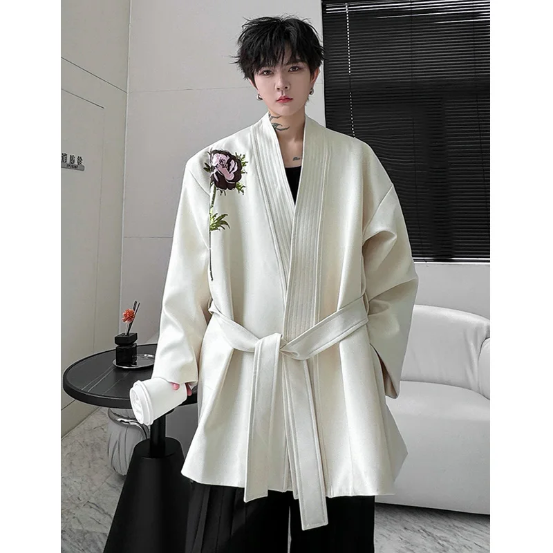 Flower Embroidery Trenchcoat Men and Women Loose Casual Cloak Cardigan Trench Coat Commuter Office Lady Man Jacket Outerwear