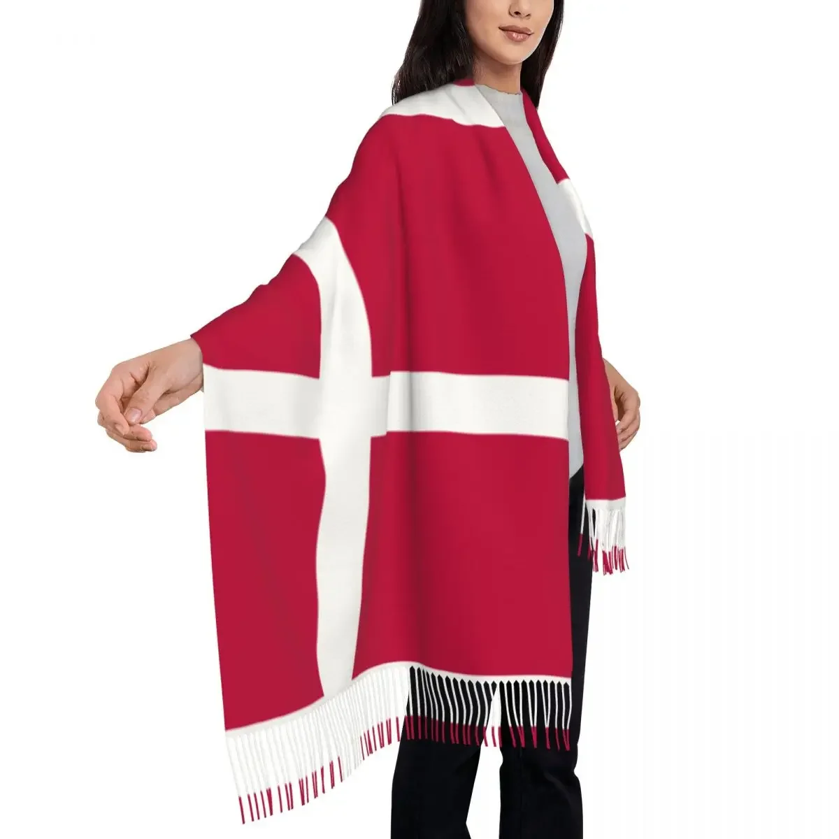 Denmark Flag Tassel Shawl para mulheres, cachecol, moda