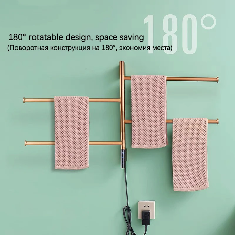 Imagem -03 - Toalheiro Aquecido Elétrico para Banheiro Aquecedor de Ouro Rosa Controle de Toque Timing Rail Aço Inoxidável Fios Escondidos ou Expostos