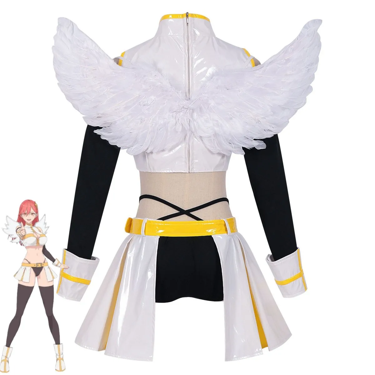 Anime Dimenmail.com Seduction Cosplay Costume pour femmes et filles, Ariel Aria Pay aki, ailes sexy, cuir, jupe en latex, perruque, belle jupe, 2.5