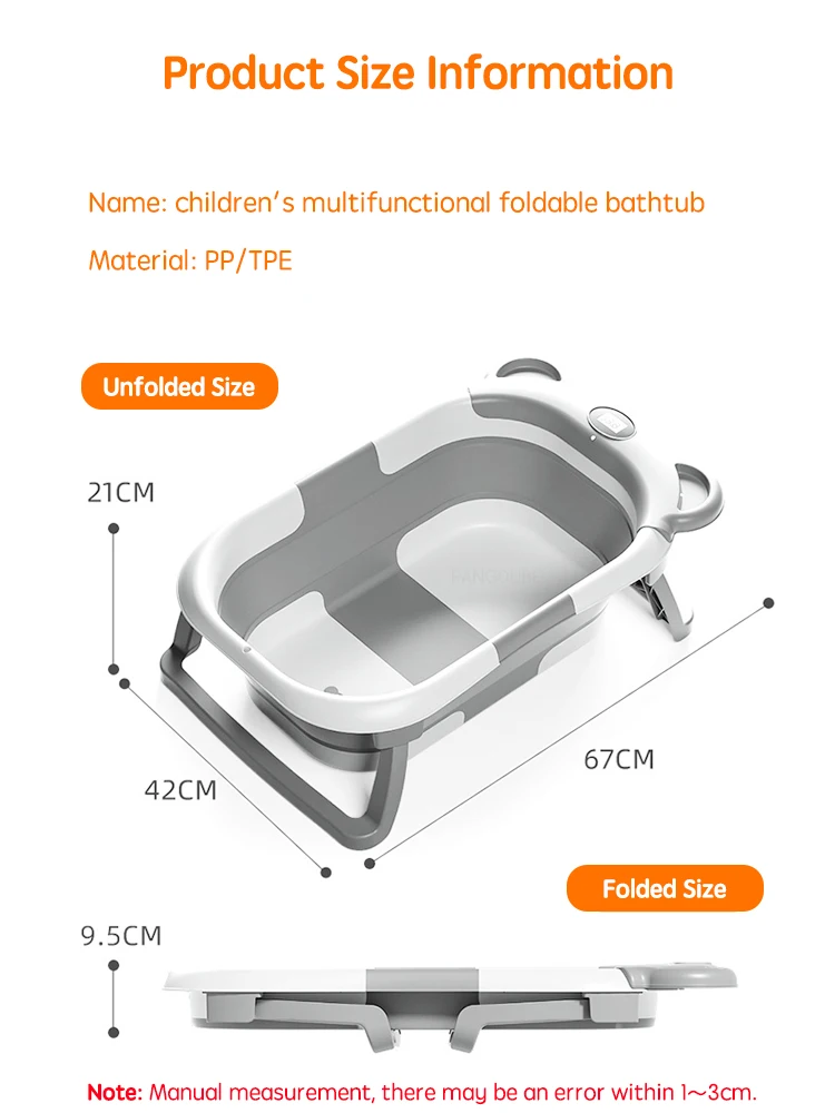 PANGDUBE Portable Foldable Baby Bathtub, Travel Bathtub for Newborn 0-36 Months, Real-Time Temp Sensor, Floating Bath Mat image 6