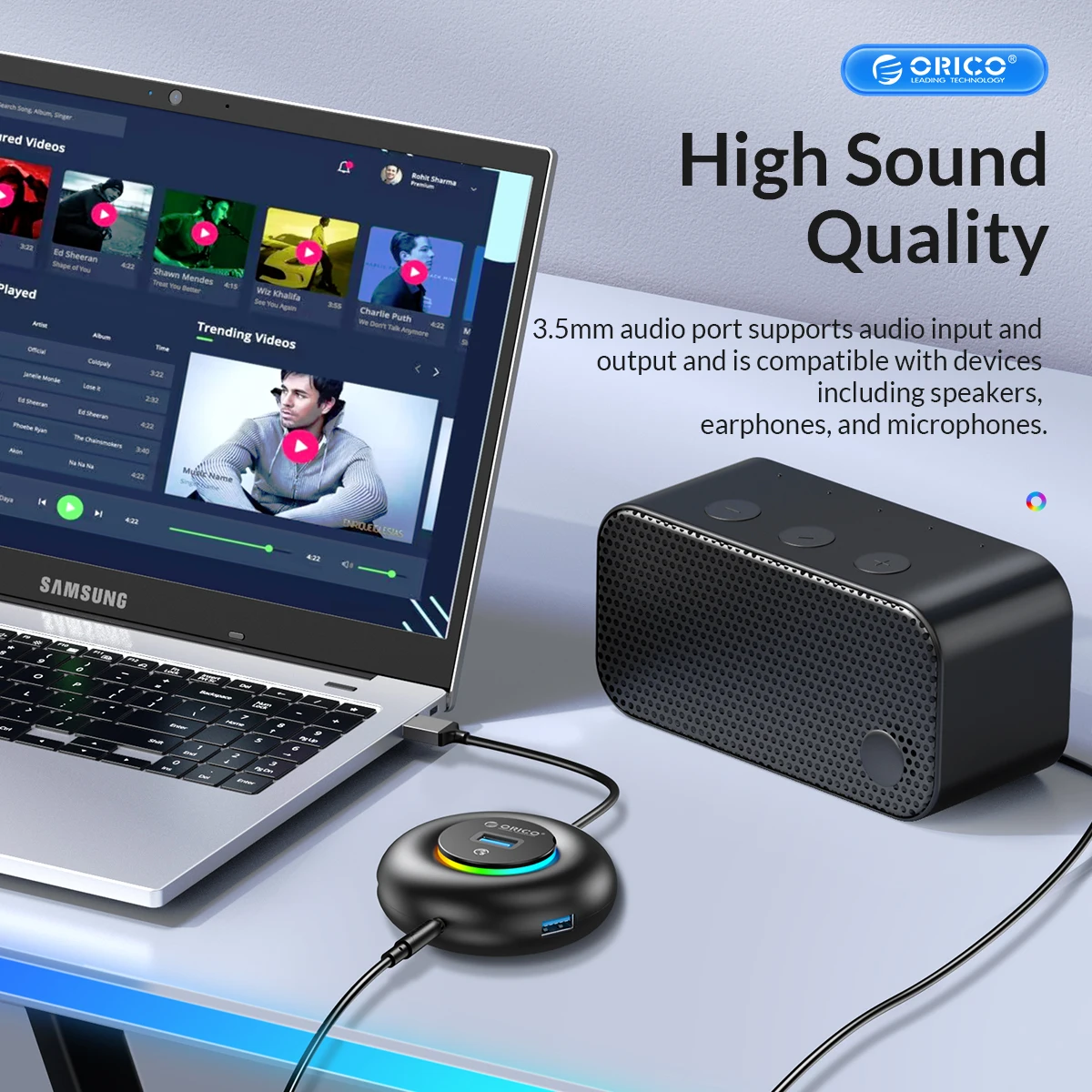 ORICO RGB USB HUB 4 Ports 3.0 Multi USB Splitter with Type C Charge Power Ultra-Slim OTG Adapter For PC Macbook Pro Lenovo
