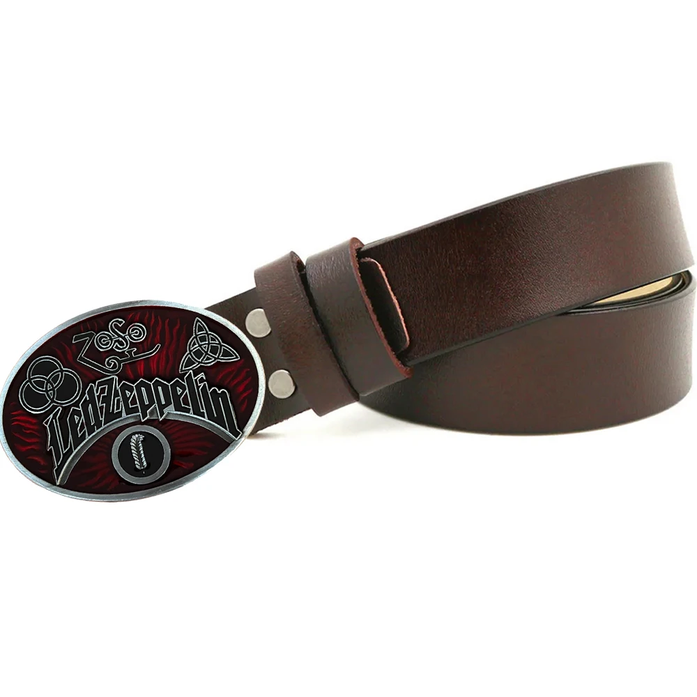 Western Cowboys Cowskin Belts for Men Oval Alloy Red Musical Brand Designer Buckles Belt