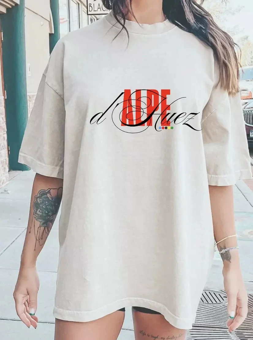 2024 جولة دي فرنسا الشهيرة الدراجات تسلق جبال الألب D'HUEZ تي شيرت دراجة نارية كبيرة الحجم الرجال النساء للجنسين الموضة الكلاسيكية كبيرة الحجم المحملة