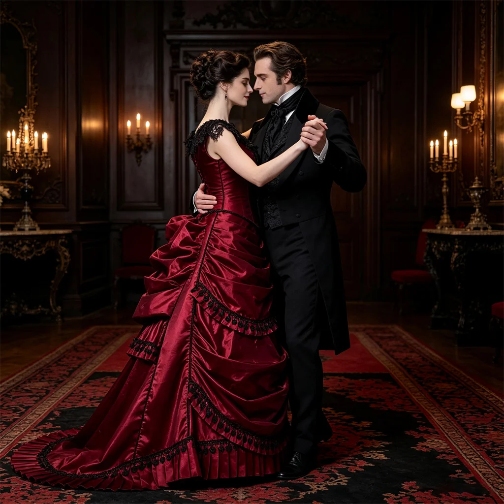 (in stock) Victorian Red Bustle Gown Dress Victorian Gothic Steampunk Ball Gown Masquerade Ball Gown Vampire Women Costume Dress