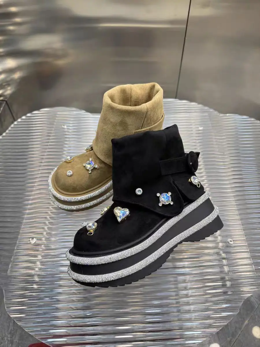 

Роскошные женские ботинки на толстой подошве со стразами, утолщенные повседневные и удобные ботильоны ручной работы 35-40.