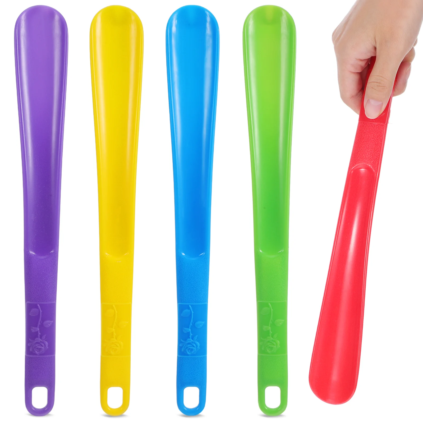 

5pcs Colorful Shoe Extractors Plastic Pole Shoe Lift Device Portable Shoe Lifter for Woman (Yellow + Purple + Green +