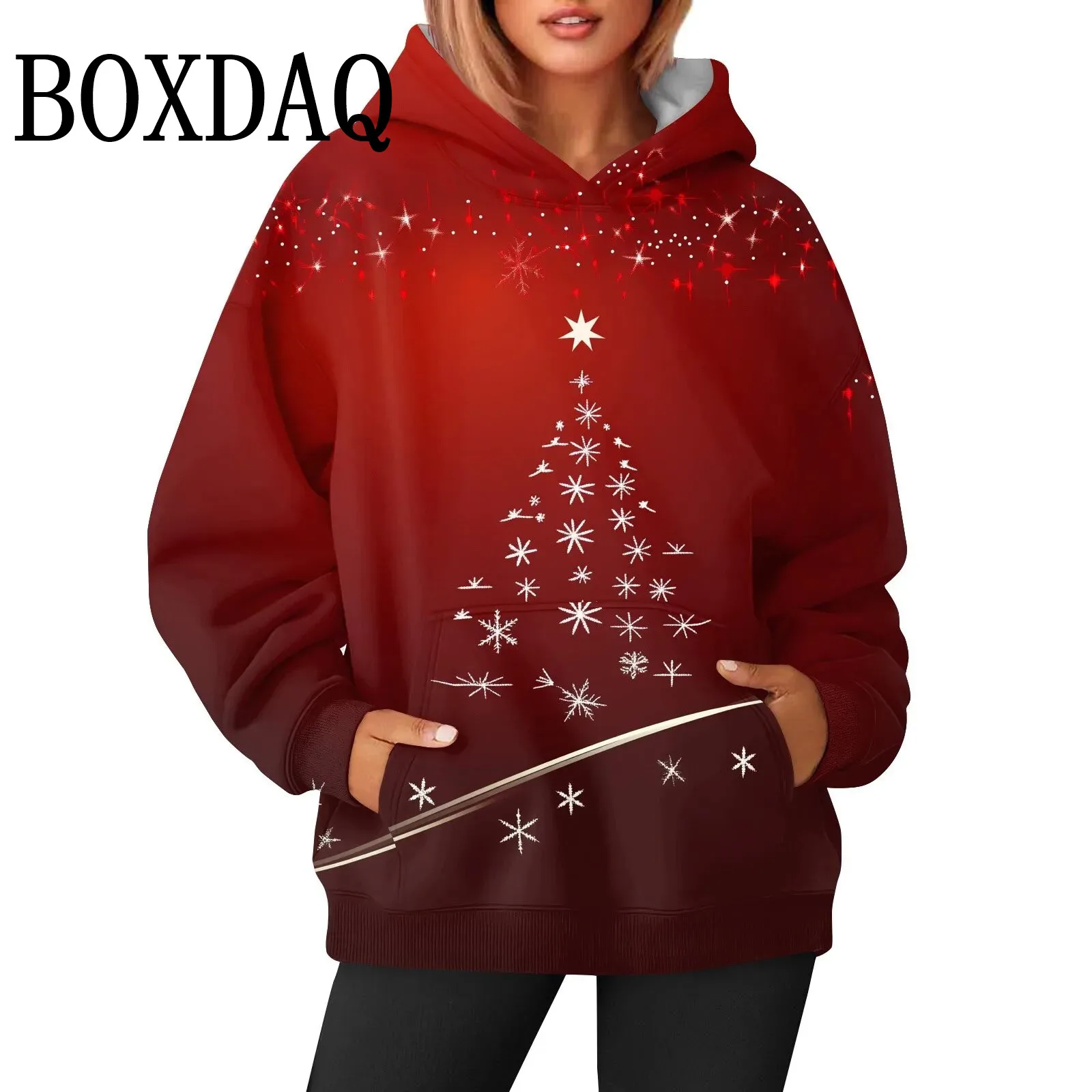 New Year Christmas Tree Print Sweatshirts For Women Fashion Cartoon Funny 3D Santa Claus Pattern Hoodies Pullover Winter Clothes