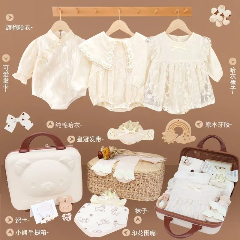 Newborn Baby Girl Box Set Elegant Cotton Lace Romper Set Premium Present For Baby Shower Gift 100 Days Multi Season Dailywear