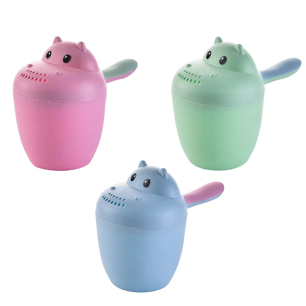 Kids Baby Shampoo Cup Cartoon Hippo Shape Baby Bath Shower Caps Cup Spoons Bath Toys for Children Birthday Gift (Green)