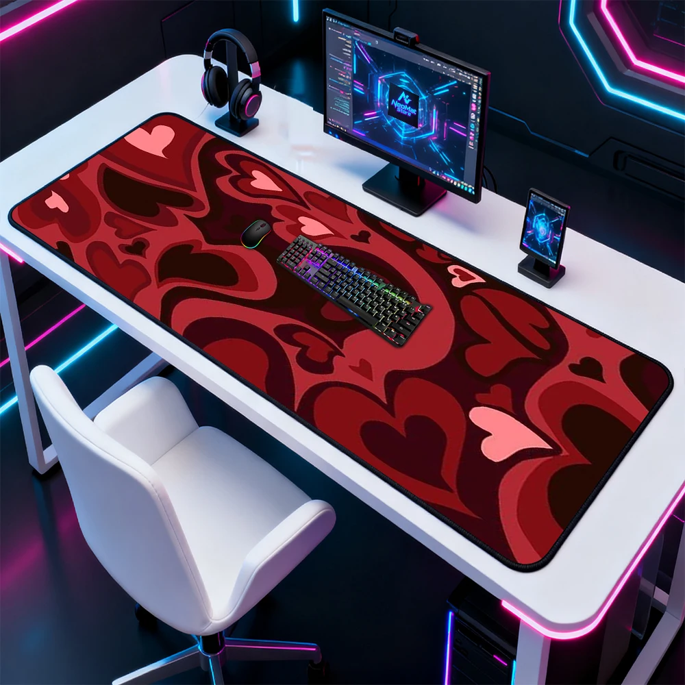 Liquid Heart Keyboard Mat Large Gamer Mousemat Abstract Giant Gaming 140x60 Nonslip Deskmat Red Mousepad Desk Accessories