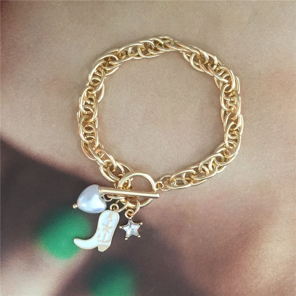 Design Adjustable Bracelet Gold Color Link Chain Bangle for Women Girl Jewelry Gift