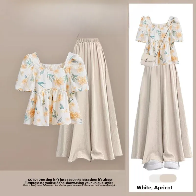 Été nouvelle grande taille système de sel ort Sve haut pour femme avec taille haute minceur drapé jupe pantalon deux pièces ensemble