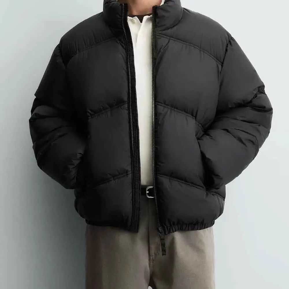 

Новое зимнее мужское однотонное короткое хлопковое пальто с длинными рукавами, модные тенденции в американском стиле ретро, простые свободные повседневные нишевые мужские топы