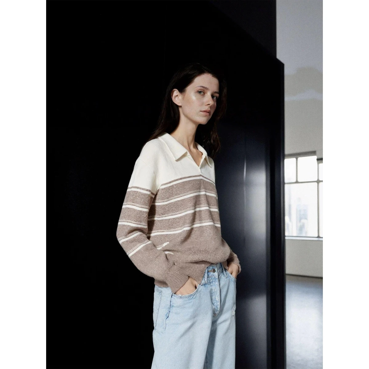 

Женский вязаный топ в полоску в стиле ретро Long Sve Slim Fit, модный универсальный осенний новый базовый топ прямого кроя...