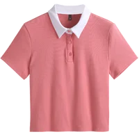 Summer New Cotton Polo Shirt Solid Color Polo Neck Short Sleeve High Waist Short Style Slim Fit Fashion Casual Women's Shirt - Image 2