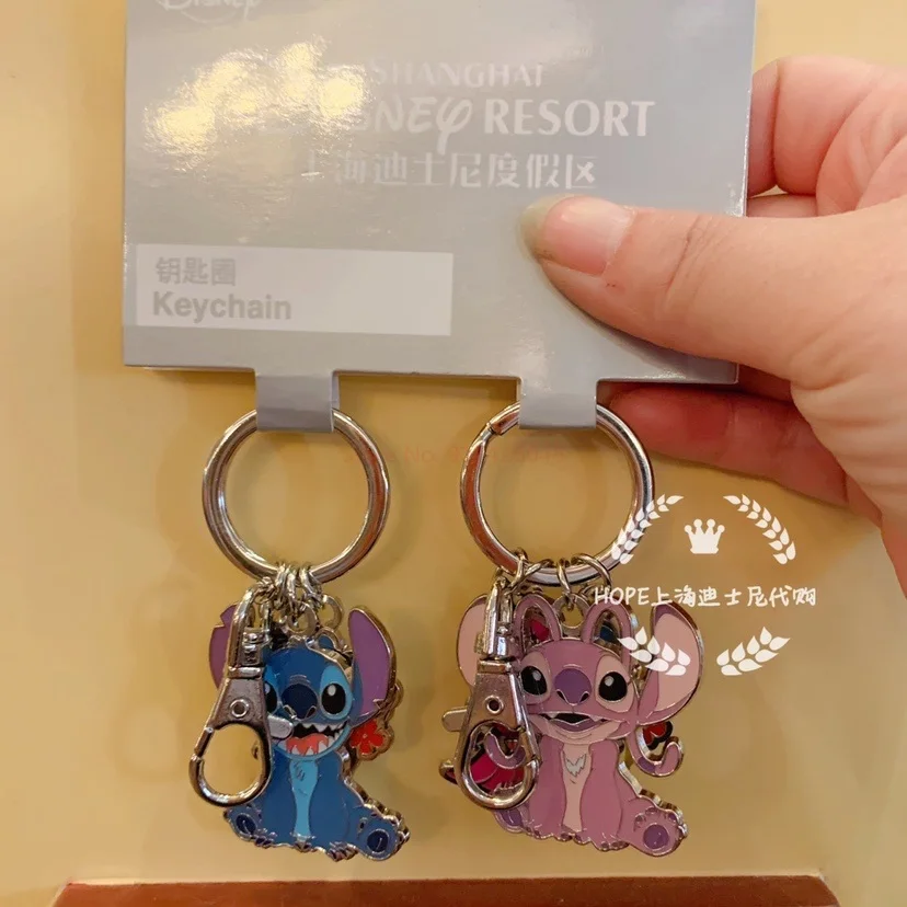 Disney genuine anime Lilo & Stitch cartoon Stitch Angel cute metal keychain pendant kids backpack decoration Christmas present