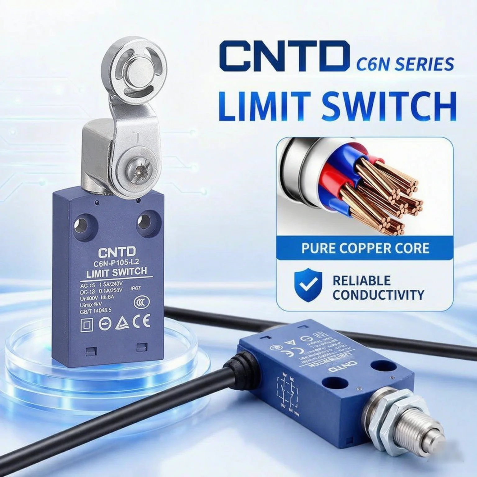 CNTD Travel Limit Switch C6N-P105 Metal ball swing rod actuator Self-reset Waterproof IP67 1m 2m 3m Cable Length silver contact
