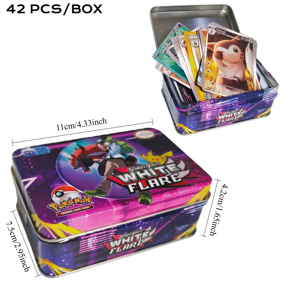 Metal Box Iron Pokemon Battle Toy Set Pikachu Silver Tempest Collectible Cards for Children & Anime Fans 41/42/48pcs/set
