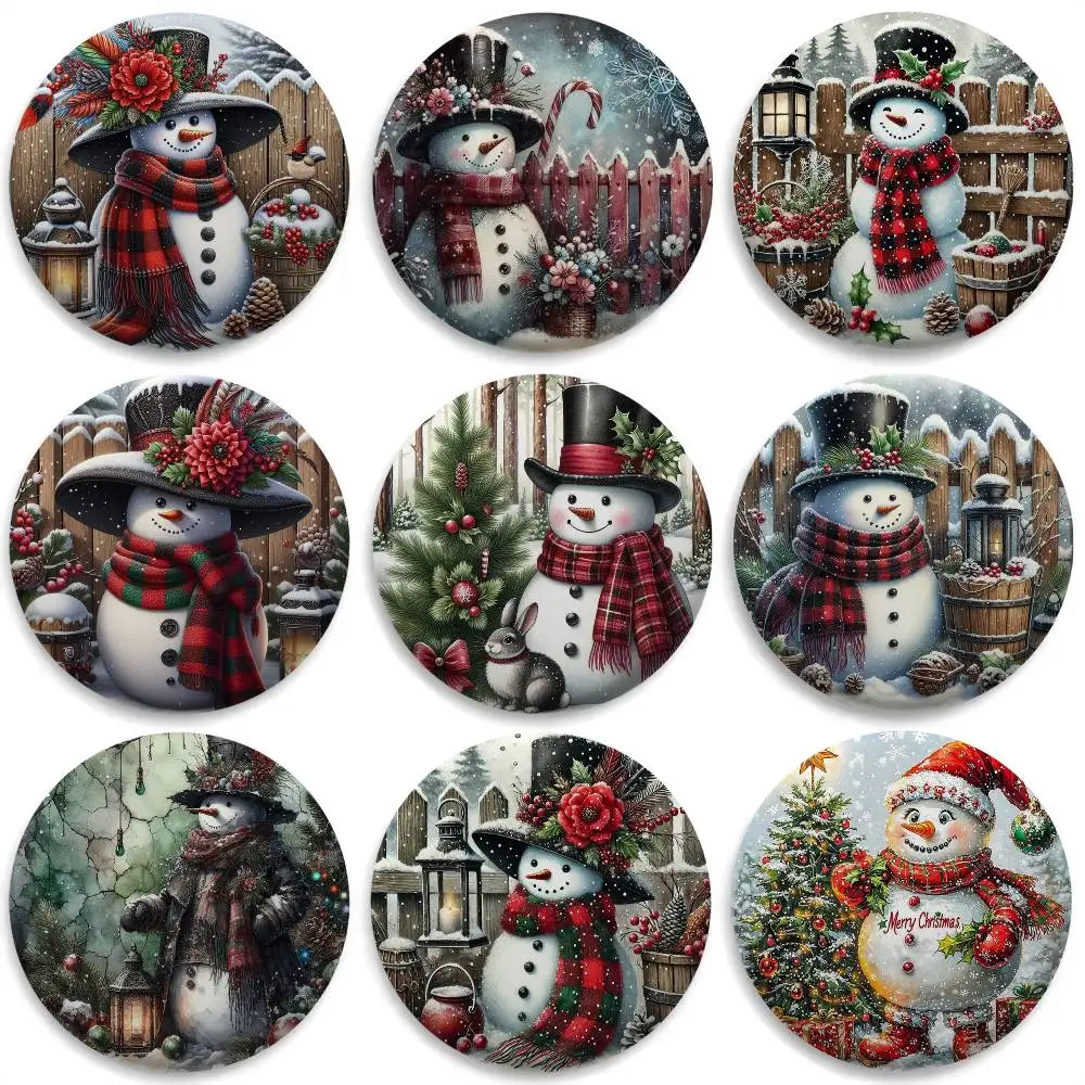 

Retro Snowman Cute Badges Round Exquisite Badge Brooches Creative Pins For Clothes Hat Backpack Gift Accessories
