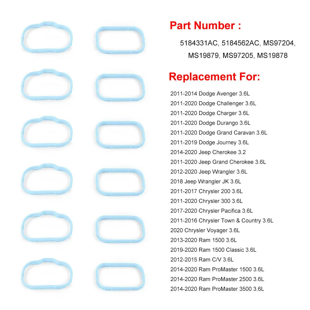 12 pz/set Set guarnizioni collettore di aspirazione guarnizione Plenum 5184562AC per Chrysler per Dodge per Jeep Ram 2011-2019 5184331AC MS97204