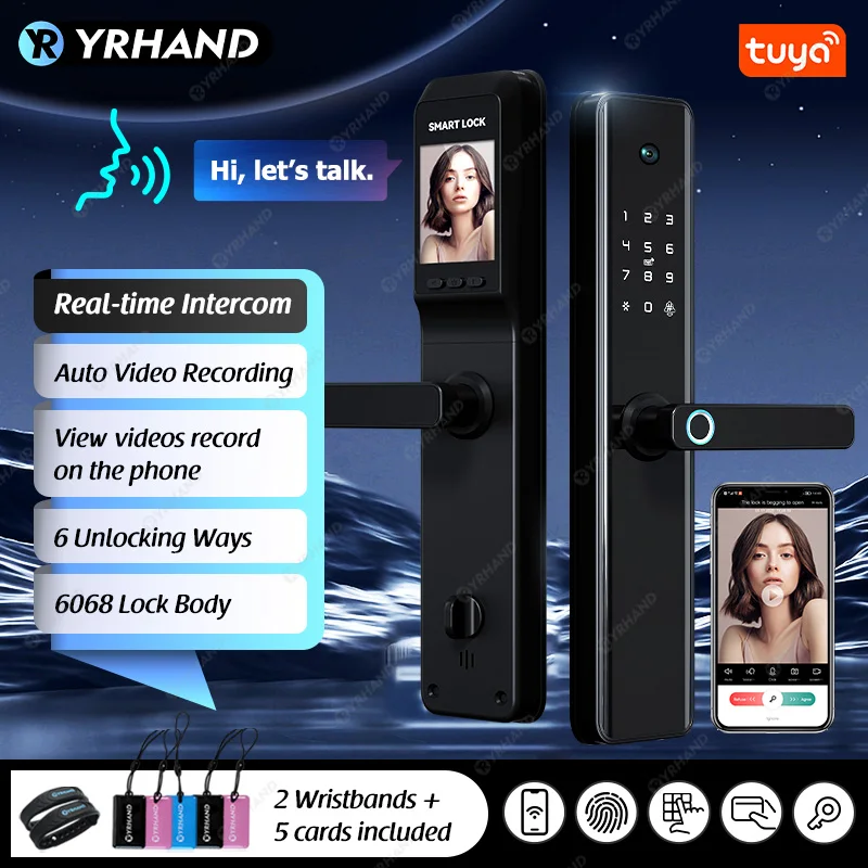 YRHAND Tuya Wifi Video intercom Waterproof Fingerprint Smart Lock Electronic Intelligent Biometric Code Digital Smart Door Lock