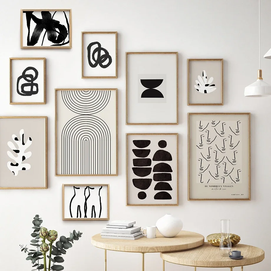 

Boho Minimalism Wall Art Canvas Painting Line Face Body Black White Block Abstract Poster Print Wall Pictures Living Room Decor