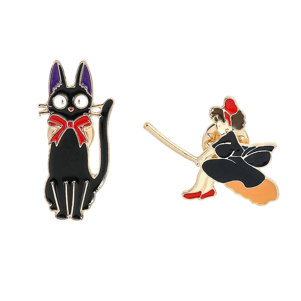 Cartoon Anime Hayao Miyazaki Witch Delivery Metal Badge Magic Little Girl Black Cat Alloy Brooch