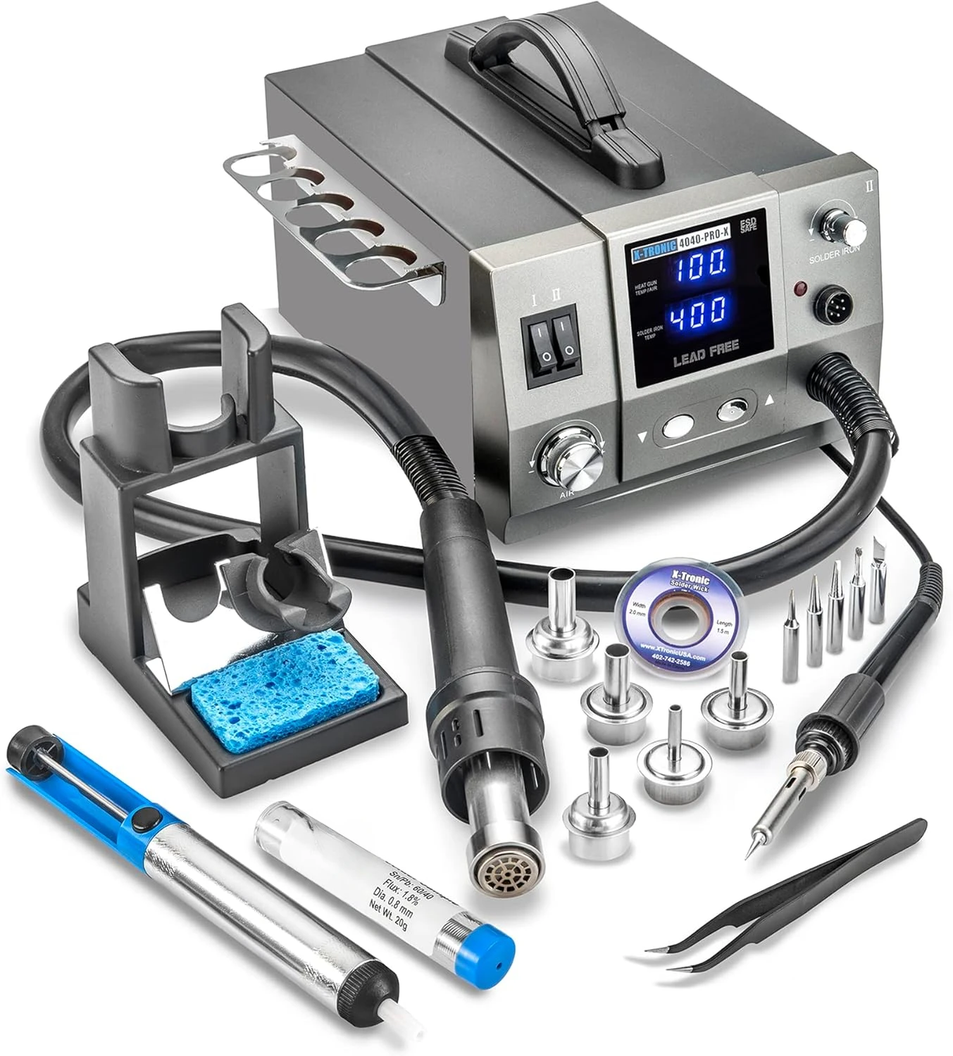 

4040-PRO-X • Platinum Series • 700 Watt Hot Air Rework Soldering Iron Station • Brushless DC Vortex Blower Air System • C/F