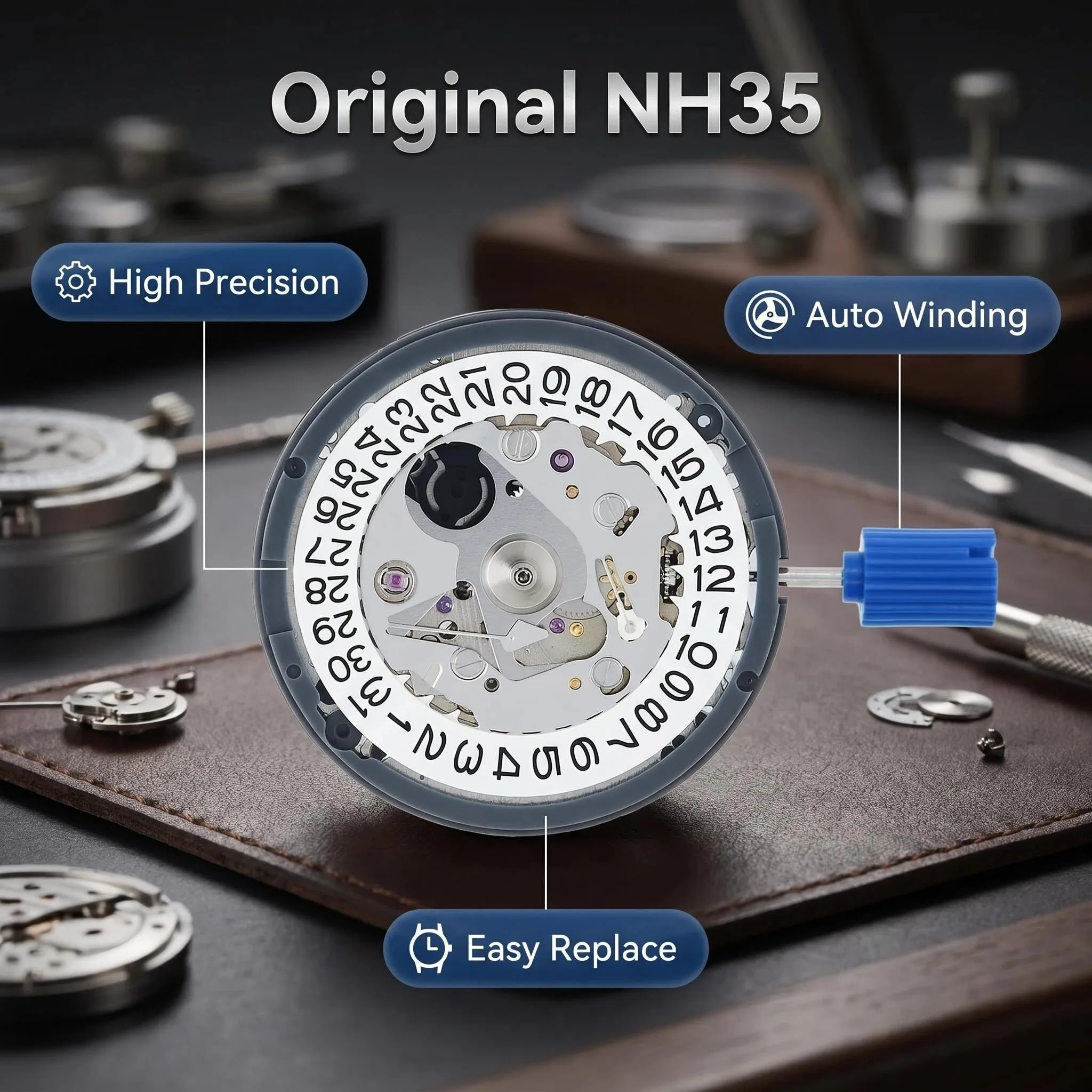 Mouvement de montre automatique japonais d'origine TMI NH35 NH35A, date et jour, couronne à 3 heures, haute précision, remontage automatique, kit de remplacement pour la réparation et la modification des montres-bracelets Seiko pour hommes.