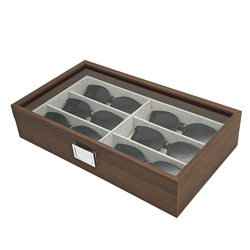 Black walnut pattern wooden 6-position glasses display box 6 pcs sunglasses sunglasses storage collection box sales display box