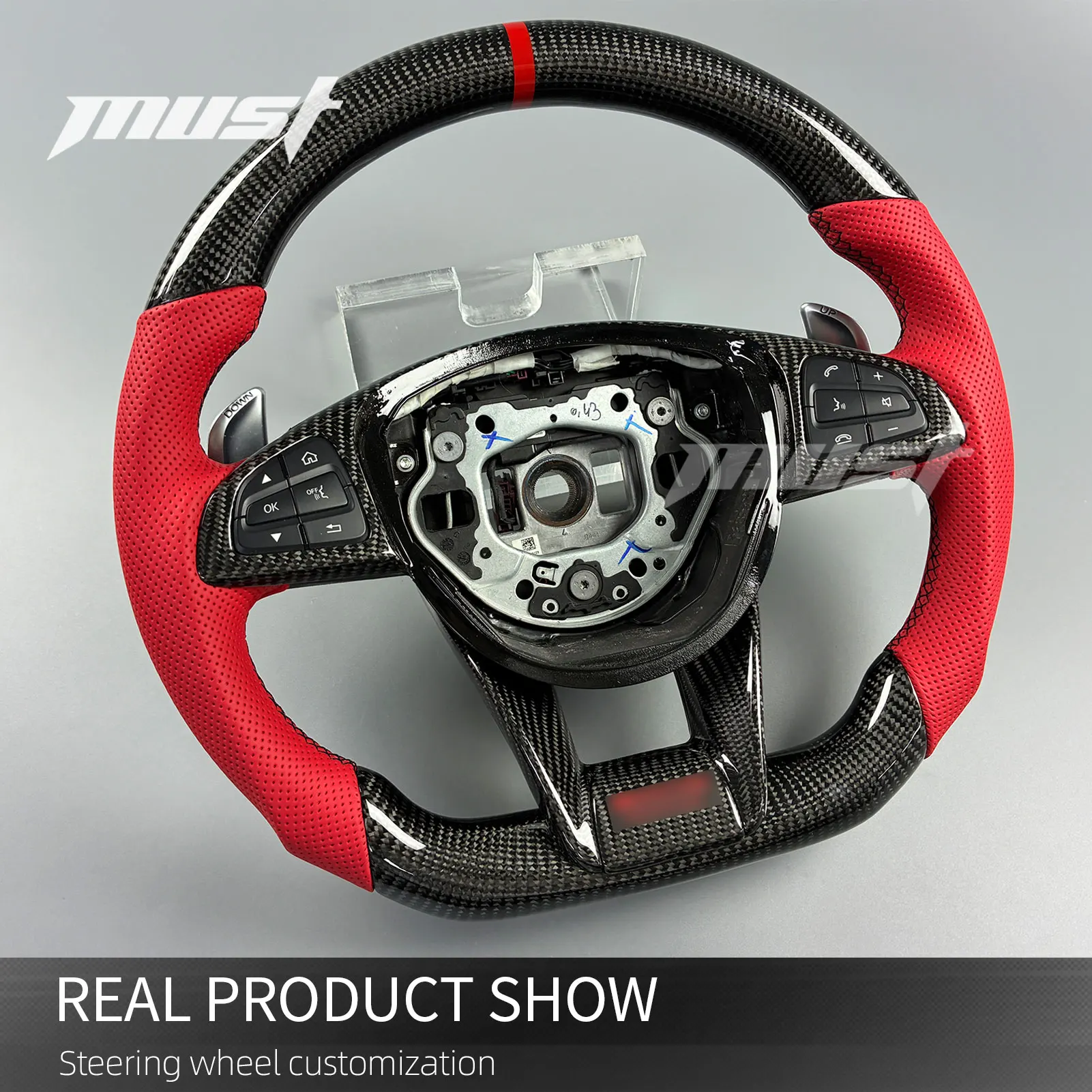 For Mercedes-Benz W213 W205 C E 43 45 63 GLA GLS GLC SL AMG GT 2015-2018 Custom LED Sports Carbon Fiber Steering Wheel Upgrade
